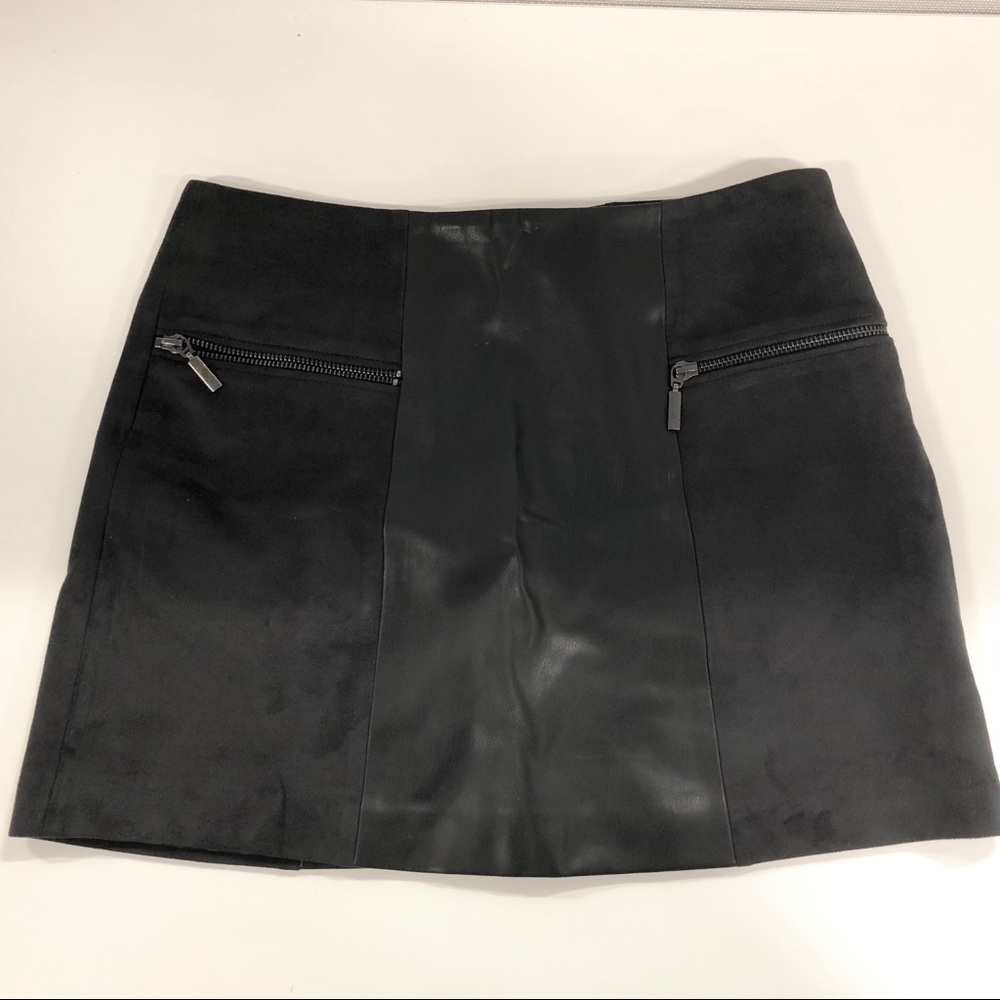 Faux Suede/Leather Panel Skirt